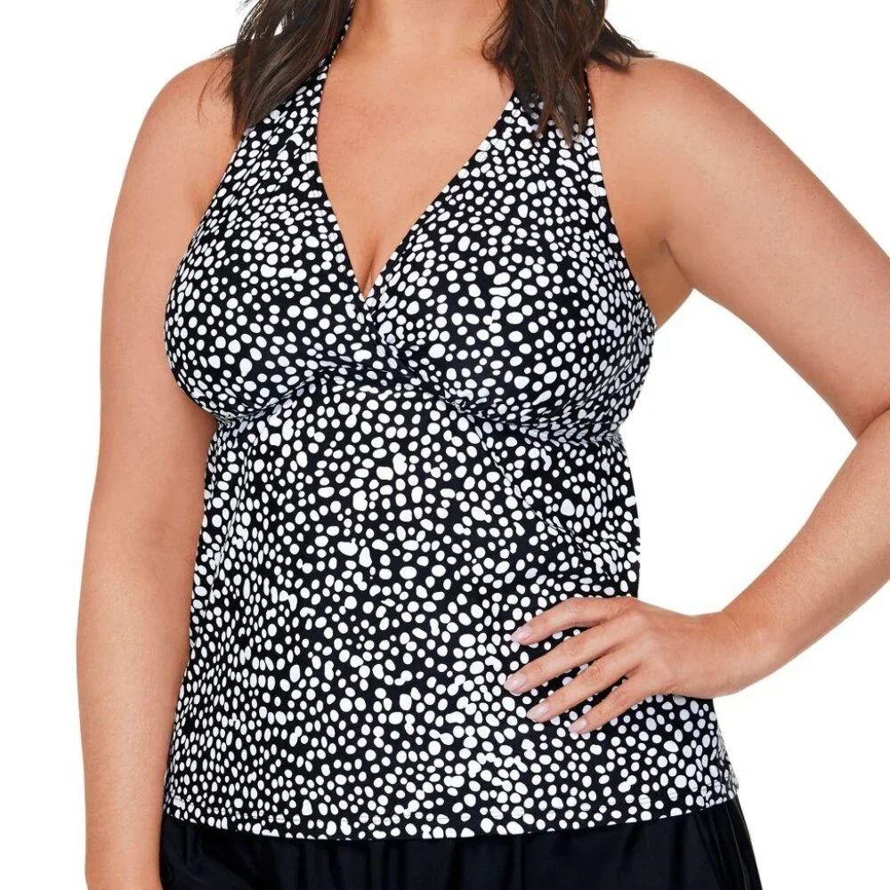Island Escape Plus Size Printed H-Back Tanki Black 18W - Picture 1 of 5